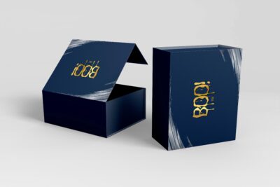 A box featuring the brand logo, showcasing custom packaging design for product presentation.